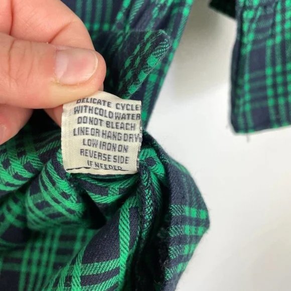 Good Luck Gem Emerald Green Plaid Flannel Ruffle Tie Blouse - Picture 6 of 7